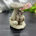 Resin owl with mushroom sphere holder